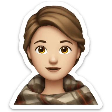 white girl short brown hair wrapped in cozy plaid blanket sticker