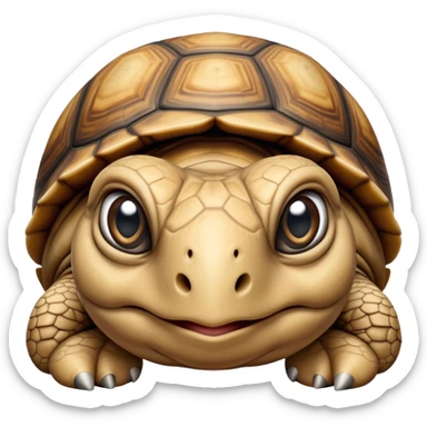 cinematic-tortoise-realistic--emoji,,-wrinkled-wise-face-peering-ahead-with-calm-determination,-cute large-eyes-reflecting-centuries of wisdom, sticker