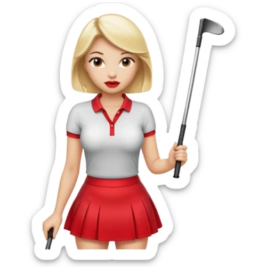 Sexy blond female. Red lips. Big boobs. Short skirt. Playing golf sticker