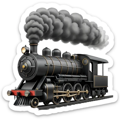 an old-fashion steam train seen head-on as it moves down the tracks sticker