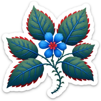 dull green leaves & red & blue flowers filigree design, leaf shapes, flower shapes, nature shapes, toxic nature, toxic plants sticker