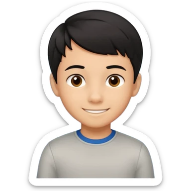 An Emoji of boy age in 10 with short black hair, who can be described by three words: perfectionist, air, ocean sticker