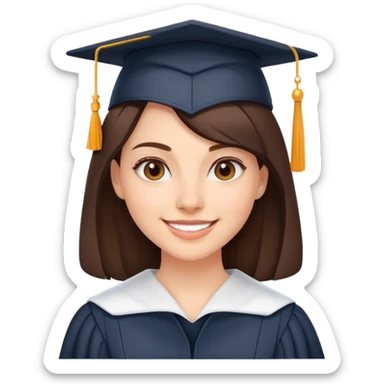 a brunette white beautiful girl who is a graduate student from university smiling and being proud sticker