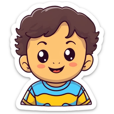 happy smiling toddler face with big eyes, medium skin tone, and dark wavy hair sticker