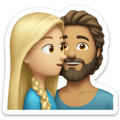 Brunette guy with beard kissing blond girl with long hair sticker