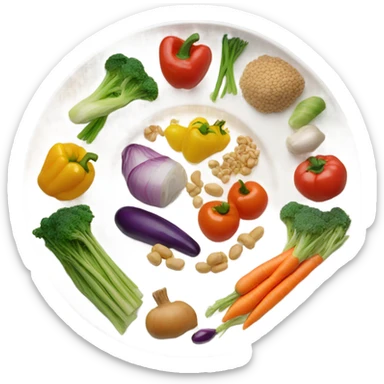 round white plate with healthy food sticker