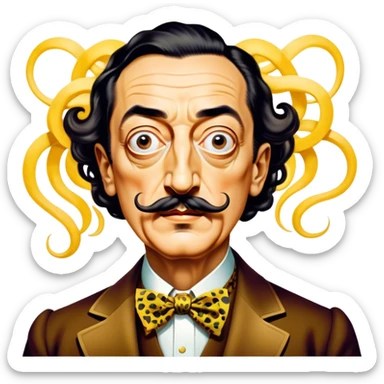Cinematic Realistic portrait of Salvador Dalí, depicted as a surrealist artist with eccentric, expressive features and his iconic mustache, rendered with vibrant, imaginative lighting and richly detailed period attire that capture his avant-garde essence. sticker