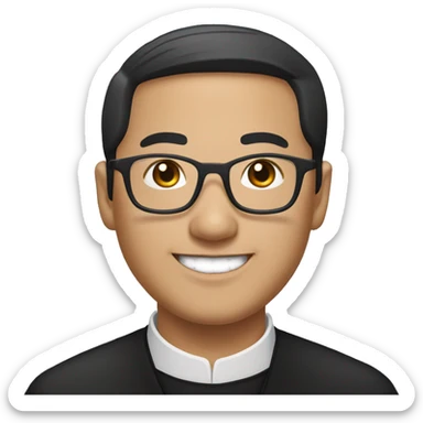  hmong catholic priest with black hair, smiling with teeth and glasses, no beard or mustache sticker