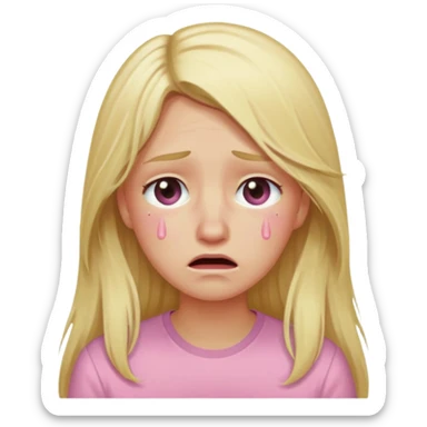 blonde with long hair and swamp-colored eyes, wearing a pastel pink shirt, crying, iOS Apple emoji style sticker