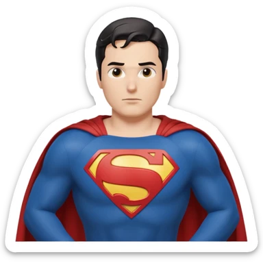 Make a Superman emoji with hands on hips, cape blowing, and the Superman "S" on the front sticker