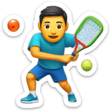 right-handed Chinese Male hitting a pickleball with rectangle Pickleball Paddle sticker