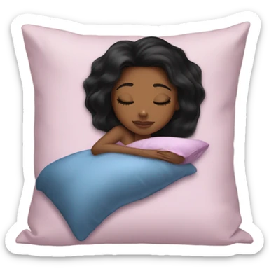 sleeping beauty black straight hair brown girl with a silk pillow sticker