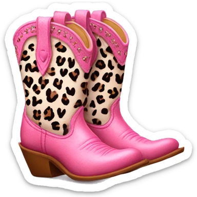 Realistic pair of isolated leather cowgirl boots with pink leopard print hearts on them. sticker