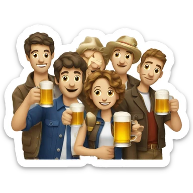 a group of friends of french people with beers sticker