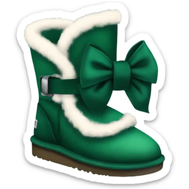 Dark green Ugg fur boots with dark green ribbon bows and silver buckle sticker