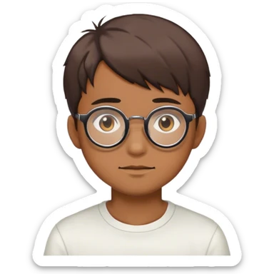 I want a round-glasses, brown-eyed, short-haired,no  beardless man emoji anime style cute sticker