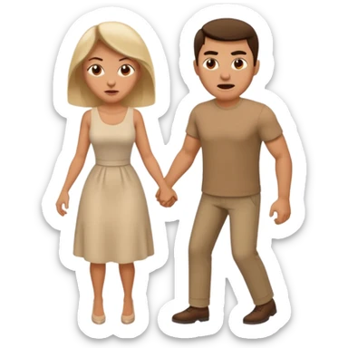a man angrily moving his wife out the way she looks satisfied sticker