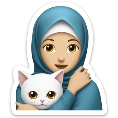 pretty white skin woman with hijab hugging a cat sticker