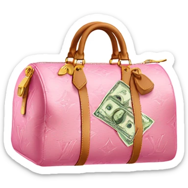 Pink louis Vuitton bag with money coming out the top sticker