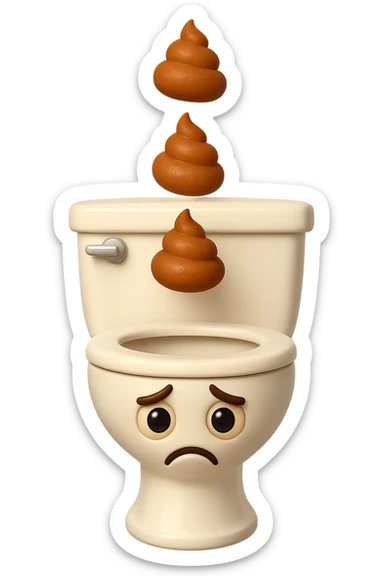 EMOJI STILE IPHONE 3D DI un water con palline di cacca tristi che cadono dall'alto verticalmente, iperrealistico 4k sticker