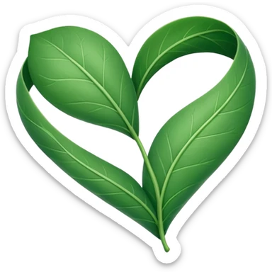  "A minimalist, stylized heart-shaped green leaf with a gentle, curved white bandage or ribbon wrapped around the center. The design should look warm and nurturing. Flat, clean emoji style for natural healing. Transparent background." sticker