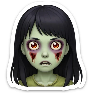 Girl zombie with long black hair And bangs sticker