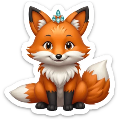 Floofy the Creampuff fox blackish gray fur color chubby Black paws orange color 3 tailsCrystals on the head, tails and Back sticker
