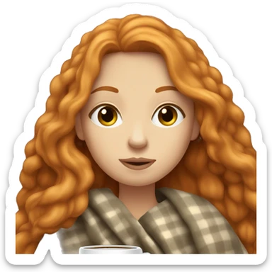 ginger long hair white girl wearing blanket sipping coffee sticker