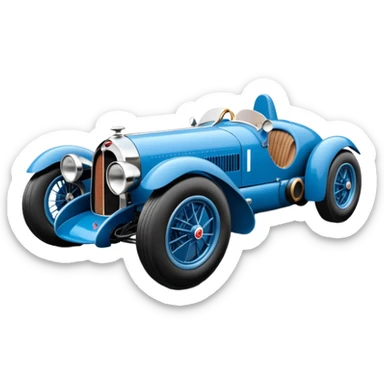  Open wheel 1936 luxury racing Bugatti lowered powerful 4 cylinder engined racing car featuring advanced rugged 4 wheel independent suspension, power steering, disc brakes and small leather covered steering wheel  sticker