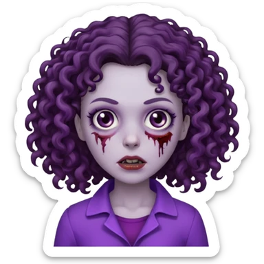 Zombie woman with curly, dark brown hair, purple outfit, and short, flat hair.  sticker