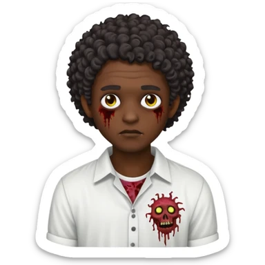 a curly haired emo zombie with a white blouse and dark skin man sticker