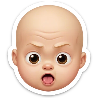 Bald baby Mr incredible head face with tongue sticking out left sideways in disgust slowly zooming in sticker