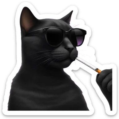 A black cat with black box shaped sunglasses smoking a cigarette  sticker
