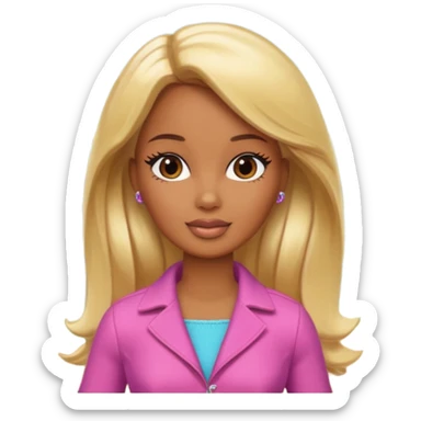 Brown skin blonde hair barbie in front of the woodd sticker