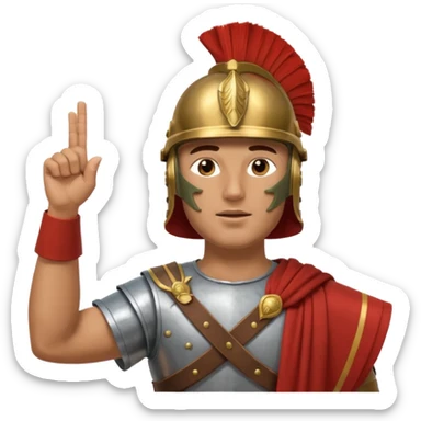 an ancient roman republic soldier doing a salute where he points all his fingers to the sky straight with his right hand like a WW2 german salute sticker
