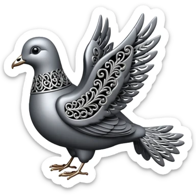 Black and silver filigree dove, 3D, extremely detailed design sticker