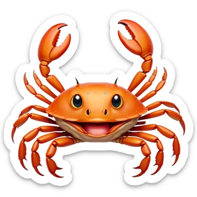 Cinematic Comical Baby Crab Portrait Emoji, Head tilted dramatically with an exaggeratedly shocked expression, featuring a tiny, vibrant carapace with wide, comically expressive eyes full of playful disbelief and miniature, animated pincers, Simplified yet hilariously expressive features, highly detailed, glowing with a slightly sassy coastal glow, high shine, dramatic yet playful, stylized with an air of cheeky seaside mischief, soft glowing outline, capturing the essence of a meme-worthy baby crab that looks ready to pinch its way into viral fame! sticker