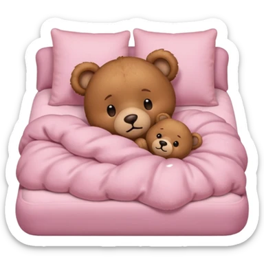 Brown Teddy bear sleeping in light pink bed sticker