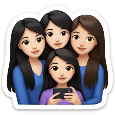 3 girl friends, one with black long hair light skin. one with brown hair long and the last girl one with black with brown medium length hair. Glammed up and hugging  and one talking a selfie and all of them smiling and looking girly all same skin tone  sticker