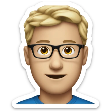 A young white man wearing a blue cap and black glasses sticker