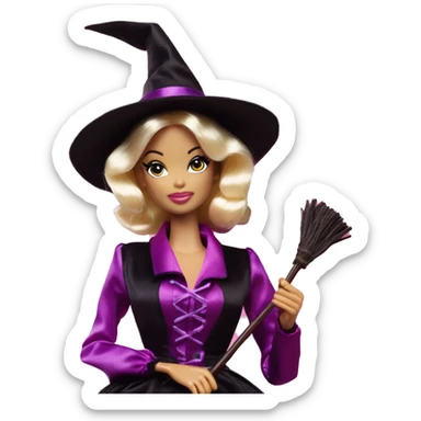 photogenic silkstone Barbie witches enchanted TV series floating gently on broomsticks sticker