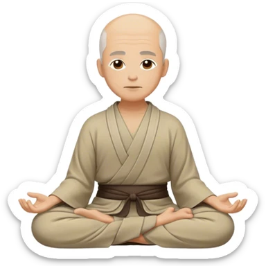 A calm and serene productivity coach, depicted as a Zen Master sitting cross-legged, they wear flowing, comfortable clothing in earthy tones, with a peaceful and composed facial expression.  sticker