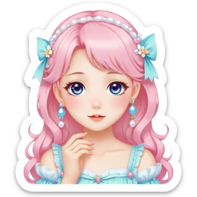 Gorgeous anime style lady with blushing face and accessories cottagecore fairycore Kawaii anime colorful pearly romantic aesthetic trending style sticker