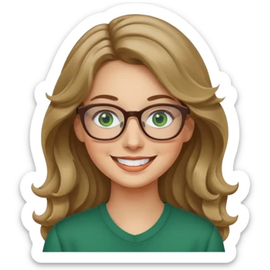 long wavy dark blonde hair woman with green eyes and glasses smiling sticker
