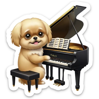 Blonde Pekingese playing a grand piano  sticker