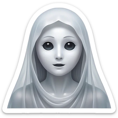 Cinematic Noble Ghost Portrait Emoji, Ethereal and dignified, with a flowing, translucent form in silvery-white hues, wispy and majestic, and a calm, otherworldly expression with deep, thoughtful eyes, simplified yet sophisticated features, highly detailed, glowing with a soft, spectral radiance, high shine, exuding regal mystery and quiet authority, with a soft glowing outline that captures the essence of a ghostly guardian drifting from another realm! sticker
