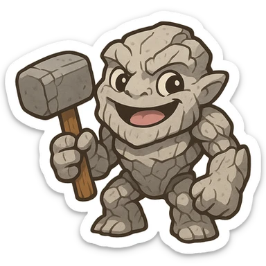 Tiny from Dota 2 in a cute chibi-style cartoon redesign, holding an oversized hammer, playful expression sticker