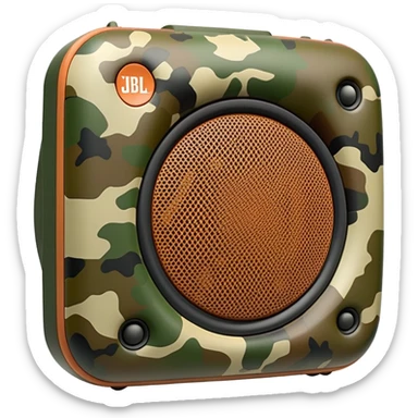 Ultra minimalist JBL Clip 4 speaker, simple geometric shape with basic camouflage pattern, iOS emoji style sticker