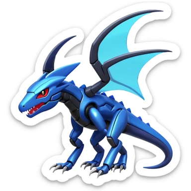 Shiny futuristic colorful Heliolisk-Salandit-Cyclizar-Genesect-Pokémon, full body sticker