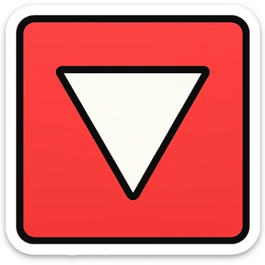 red square with a white equilateral triangle pointing downwards in the center, clean and geometric, minimal and bold, flat design, simple and modern sticker